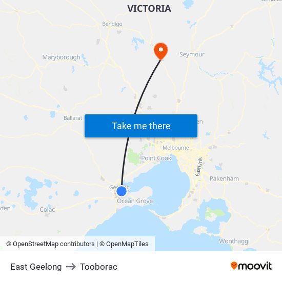 East Geelong to Tooborac map