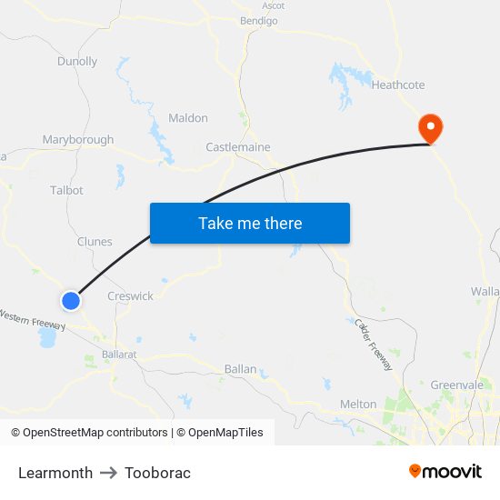 Learmonth to Tooborac map