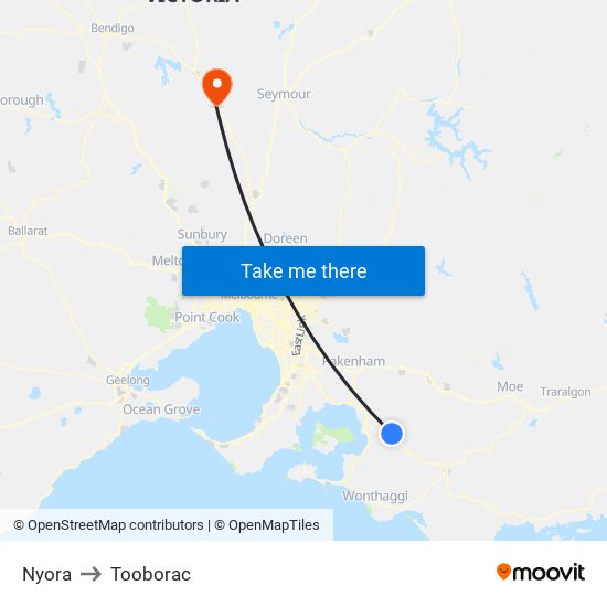 Nyora to Tooborac map