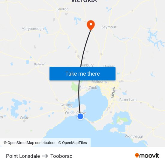 Point Lonsdale to Tooborac map