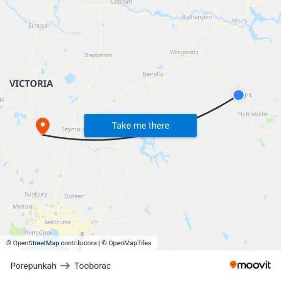 Porepunkah to Tooborac map