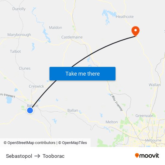 Sebastopol to Tooborac map