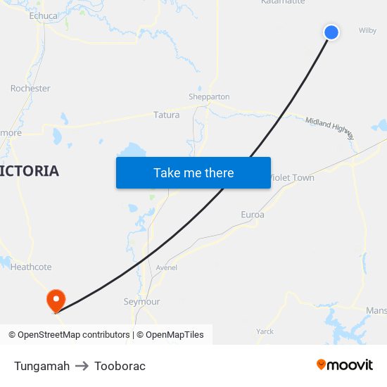 Tungamah to Tooborac map