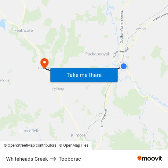 Whiteheads Creek to Tooborac map