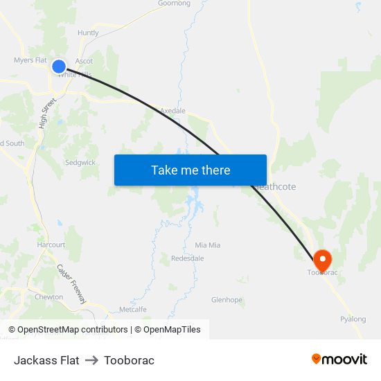 Jackass Flat to Tooborac map