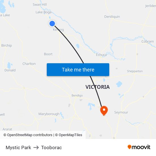 Mystic Park to Tooborac map