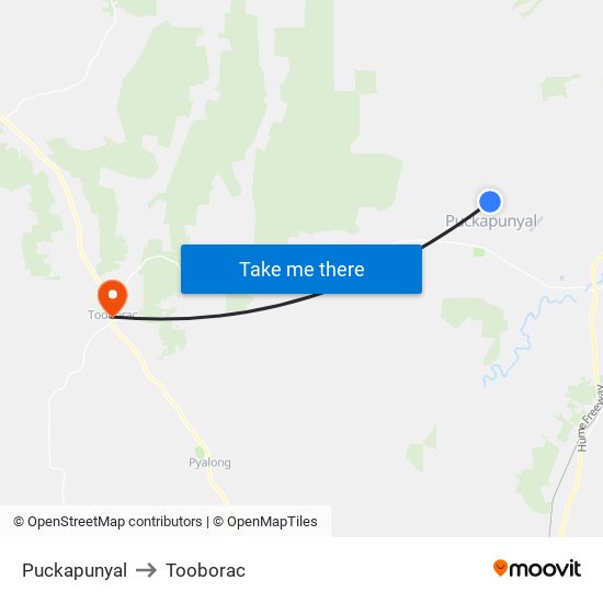Puckapunyal to Tooborac map