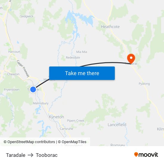 Taradale to Tooborac map