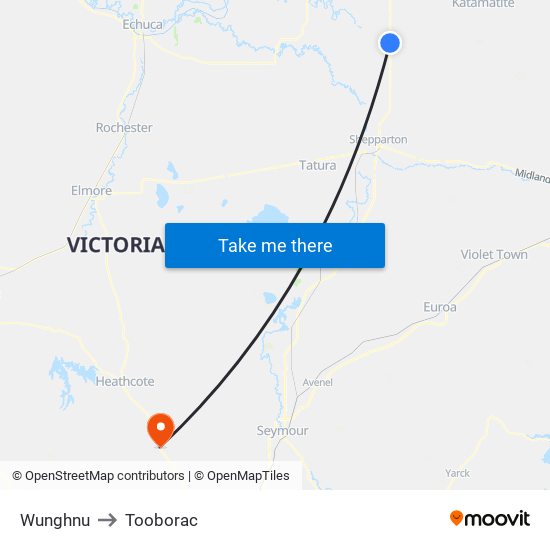 Wunghnu to Tooborac map