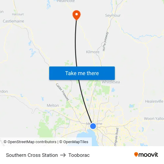Southern Cross Station to Tooborac map