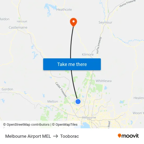 Melbourne Airport MEL to Tooborac map