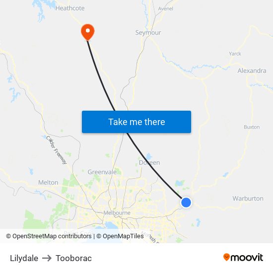 Lilydale to Tooborac map
