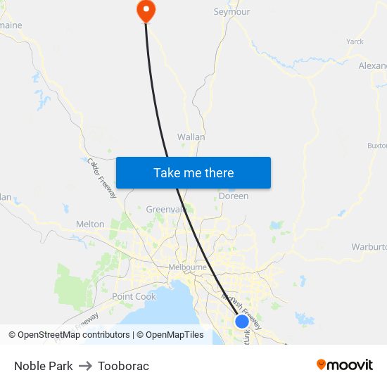 Noble Park to Tooborac map