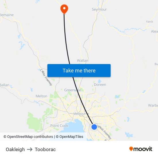 Oakleigh to Tooborac map