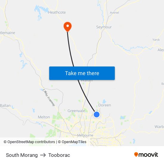 South Morang to Tooborac map