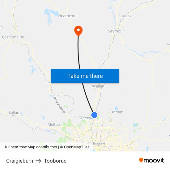 Craigieburn to Tooborac map