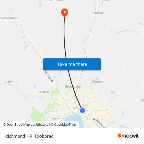 Richmond to Tooborac map