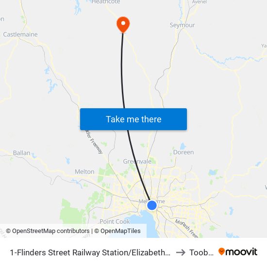 1-Flinders Street Railway Station/Elizabeth St (Melbourne City) to Tooborac map