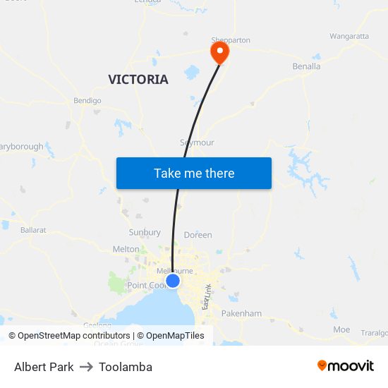 Albert Park to Toolamba map