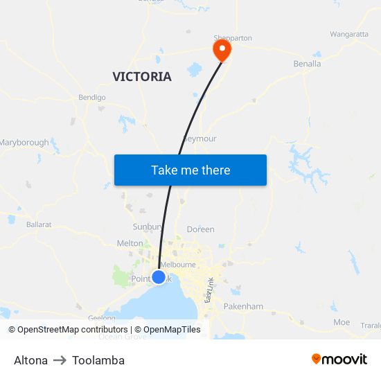 Altona to Toolamba map