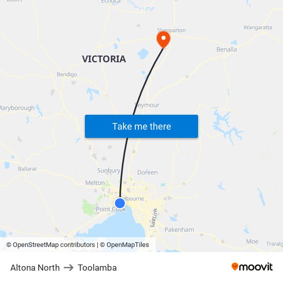 Altona North to Toolamba map