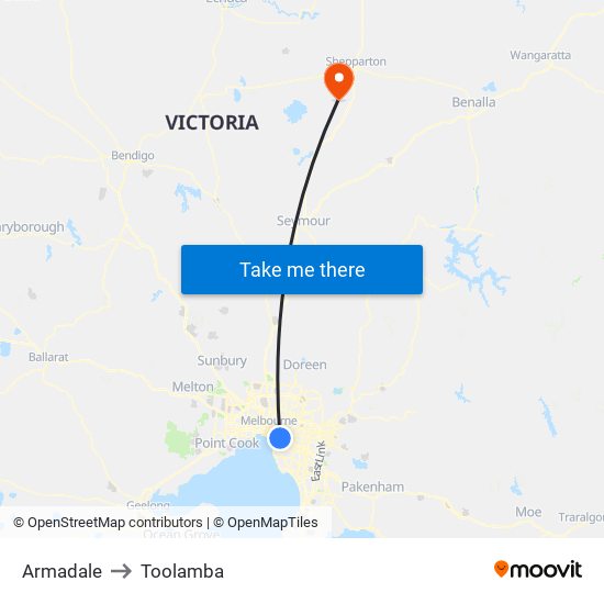 Armadale to Toolamba map