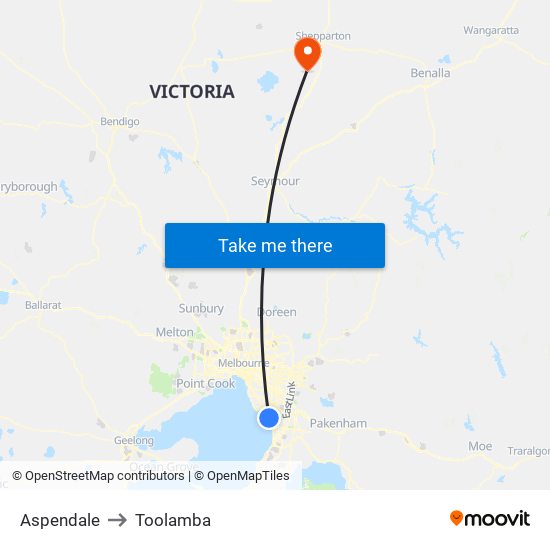 Aspendale to Toolamba map