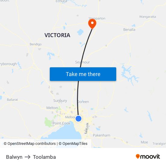 Balwyn to Toolamba map