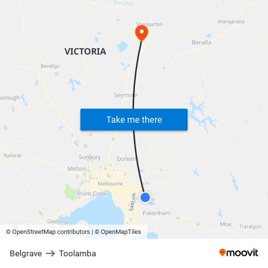 Belgrave to Toolamba map