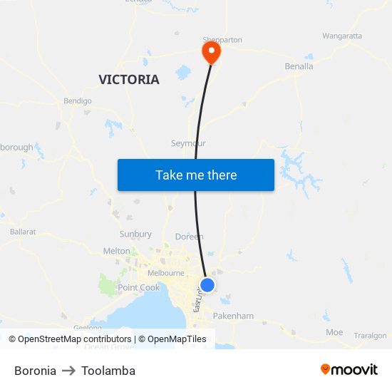 Boronia to Toolamba map