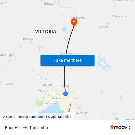 Briar Hill to Toolamba map
