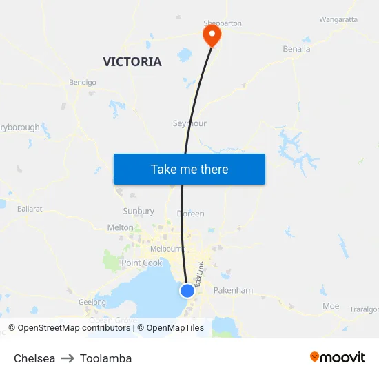 Chelsea to Toolamba map
