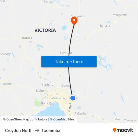Croydon North to Toolamba map