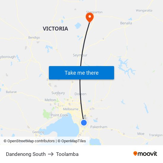 Dandenong South to Toolamba map