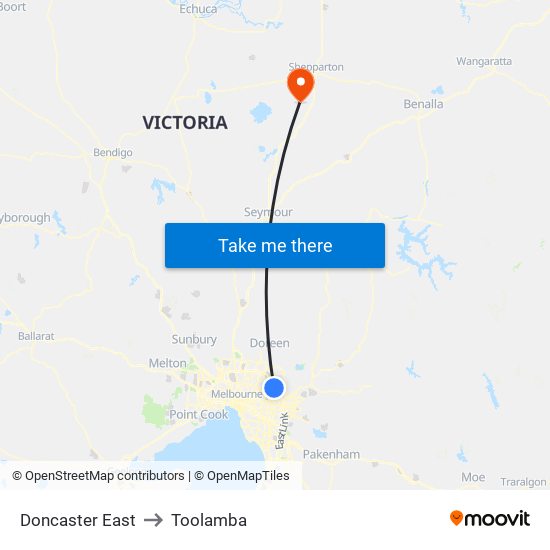 Doncaster East to Toolamba map