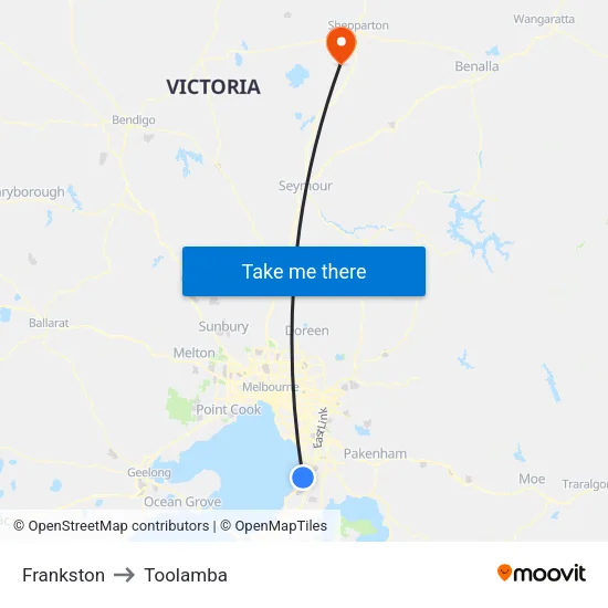 Frankston to Toolamba map