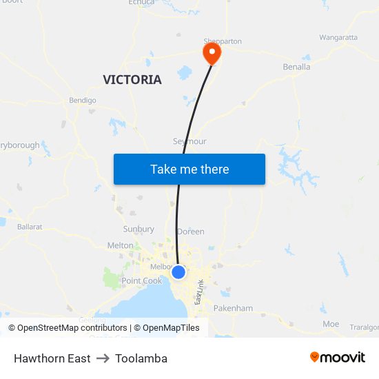 Hawthorn East to Toolamba map