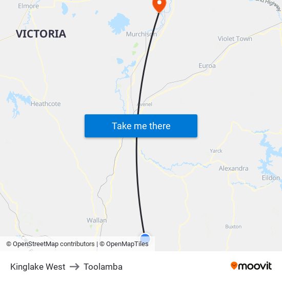 Kinglake West to Toolamba map