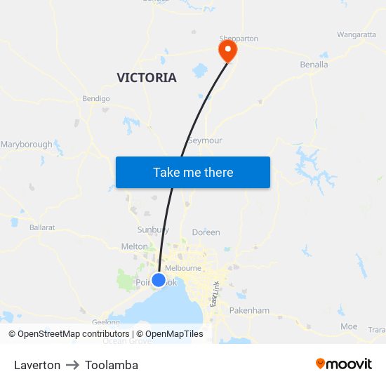 Laverton to Toolamba map