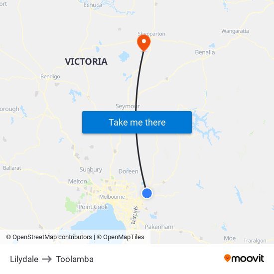 Lilydale to Toolamba map