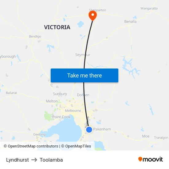 Lyndhurst to Toolamba map