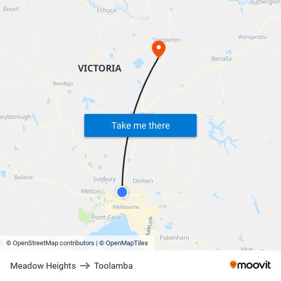 Meadow Heights to Toolamba map