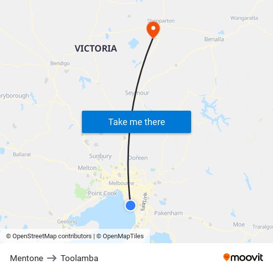 Mentone to Toolamba map
