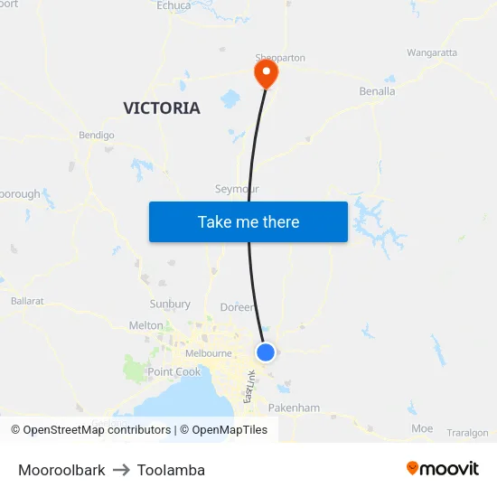 Mooroolbark to Toolamba map
