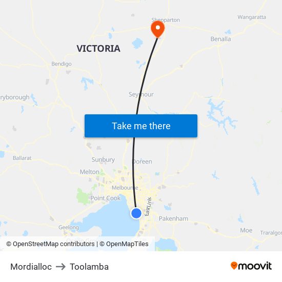 Mordialloc to Toolamba map