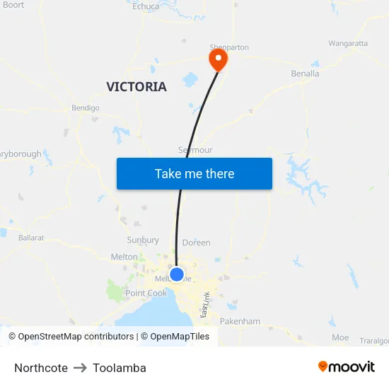 Northcote to Toolamba map