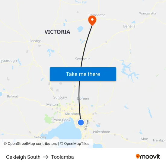 Oakleigh South to Toolamba map