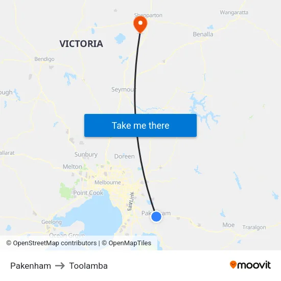 Pakenham to Toolamba map