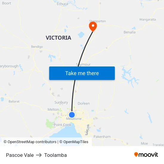 Pascoe Vale to Toolamba map