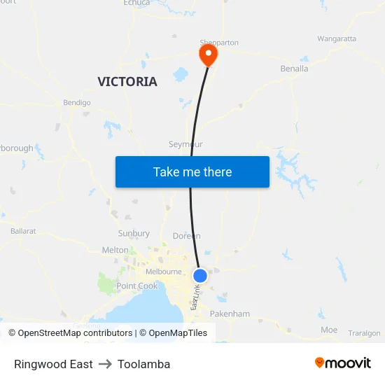 Ringwood East to Toolamba map